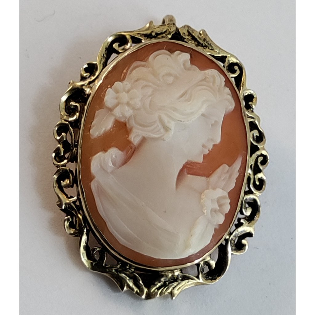 Italian Gold Over Sterling Silver 925 Carnelian Shell Cameo Brooch Pendant Nos 90$
